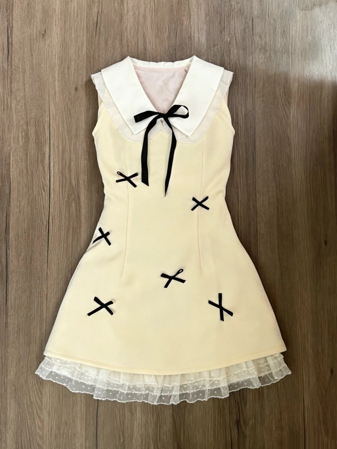 Cute Pale Yellow Sleeveless Peter Pan Collar Bows A Line Short Homecoming Dress AS3043