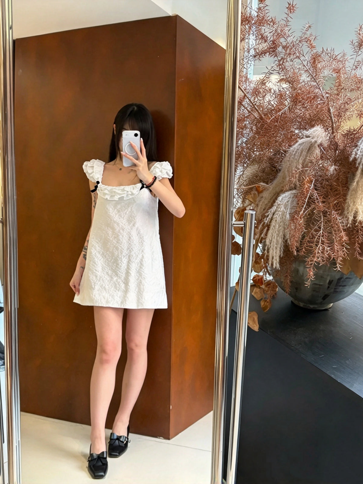 Sweet White Textured Square Neck Bows A Line Short Homecoming Dress AS3056