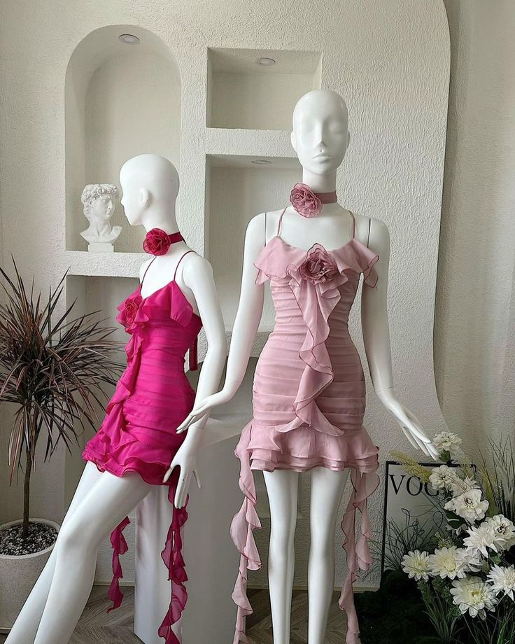 Vibrant Pink Spaghetti Straps 3D Floral Ruffle Ruched Bodycon Short Homecoming Dress AS3152