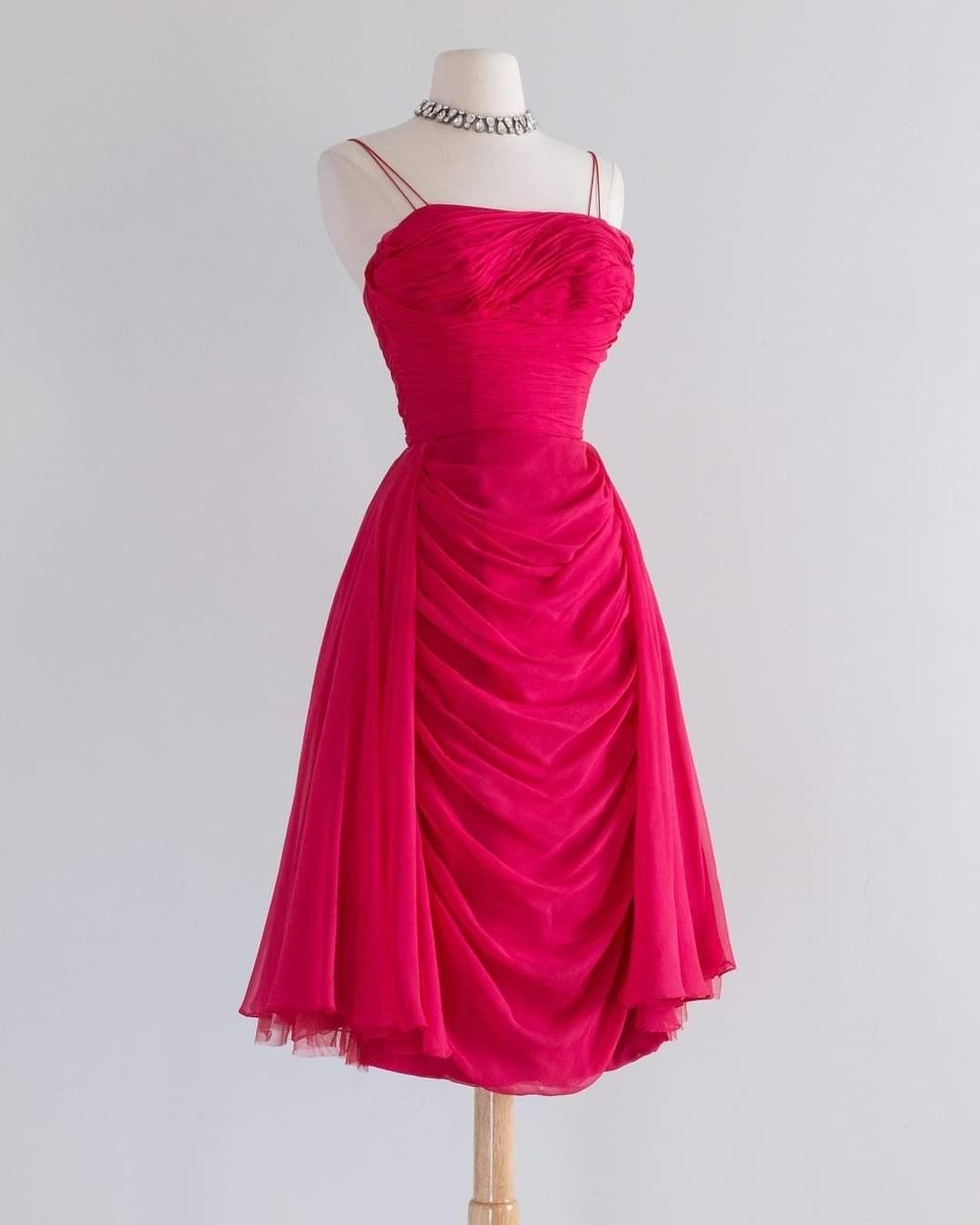 Chic Fuchsia Spaghetti Straps Draped Chiffon Midi A Line Party Dress Homecoming Dress AS3159