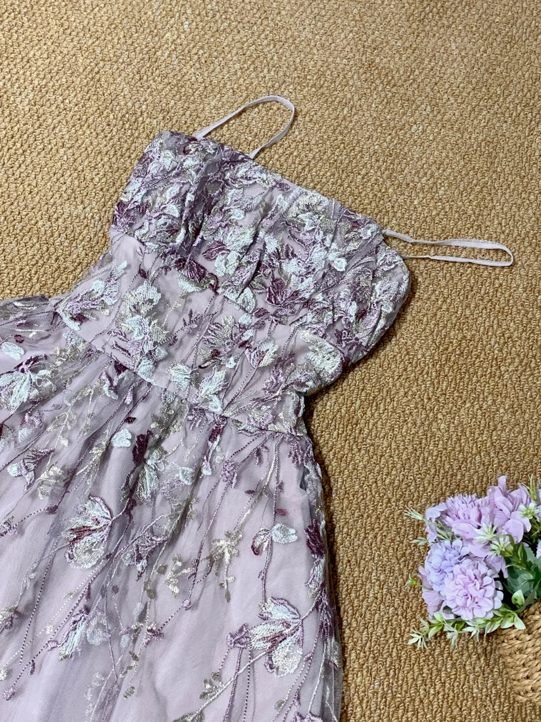 Romantic Dusty Mauve Spaghetti Straps Floral Embroidery Tulle A-Line Short Homecoming Dress AS3180
