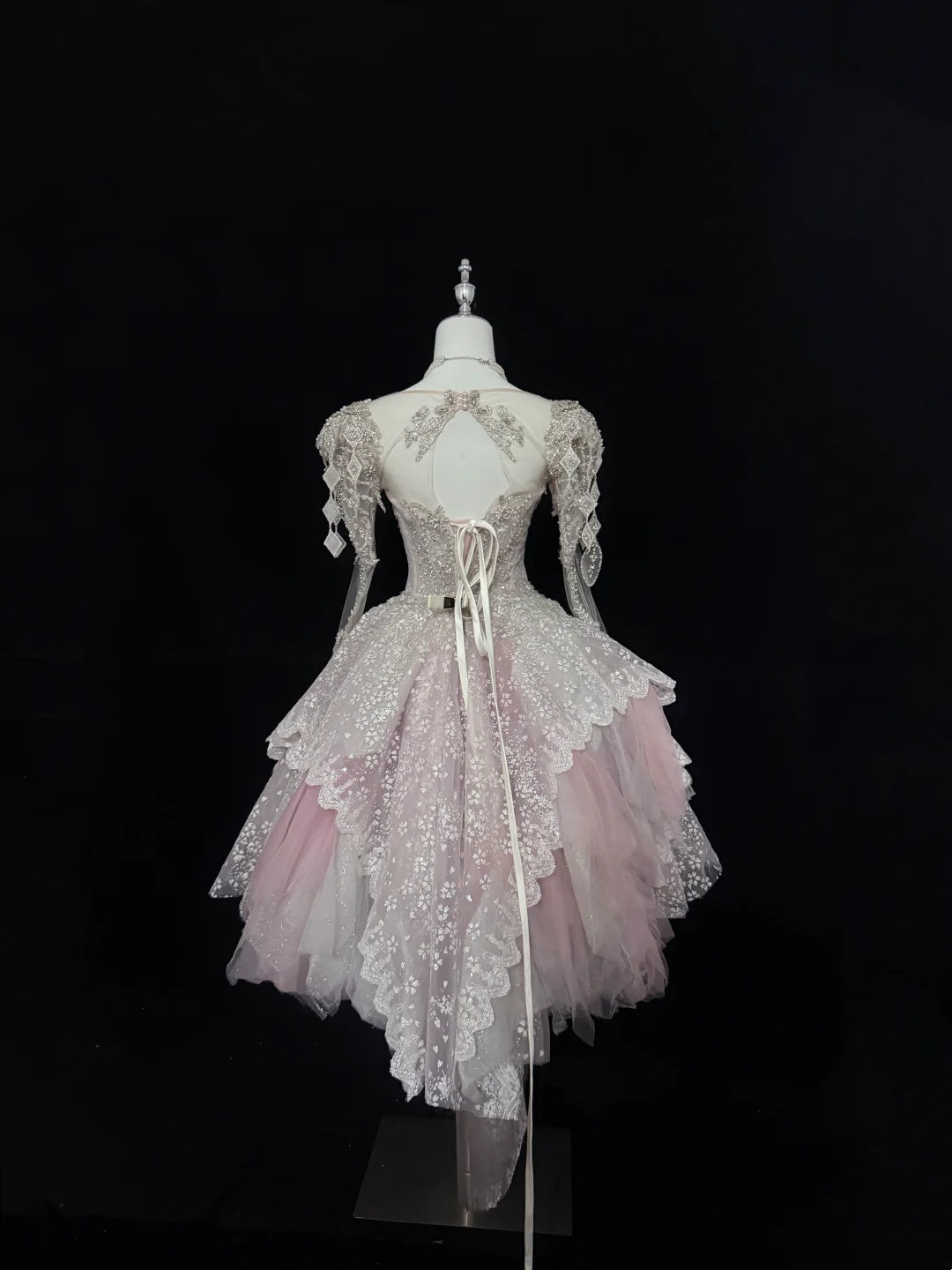 Luxury Pink Square Neck Long Sheer Sleeves Heavy Beaded Sequin A Line Short Homecoming Dress Birthday Party Dress AS3188