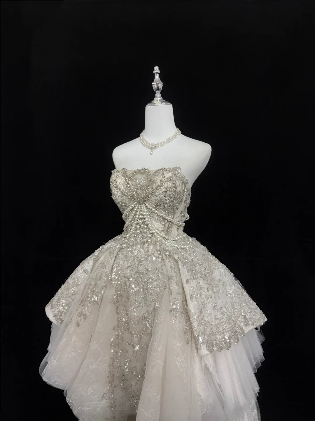 Opulent Ivory Strapless Heavy Beaded High Low A Line Short Homecoming Dress Birthday Wedding Dress AS3190
