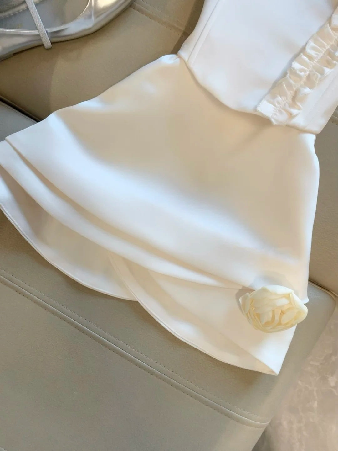 Charming White Spaghetti Straps 3D Floral A Line Short Homecoming Dress Birthday Dress AS3255