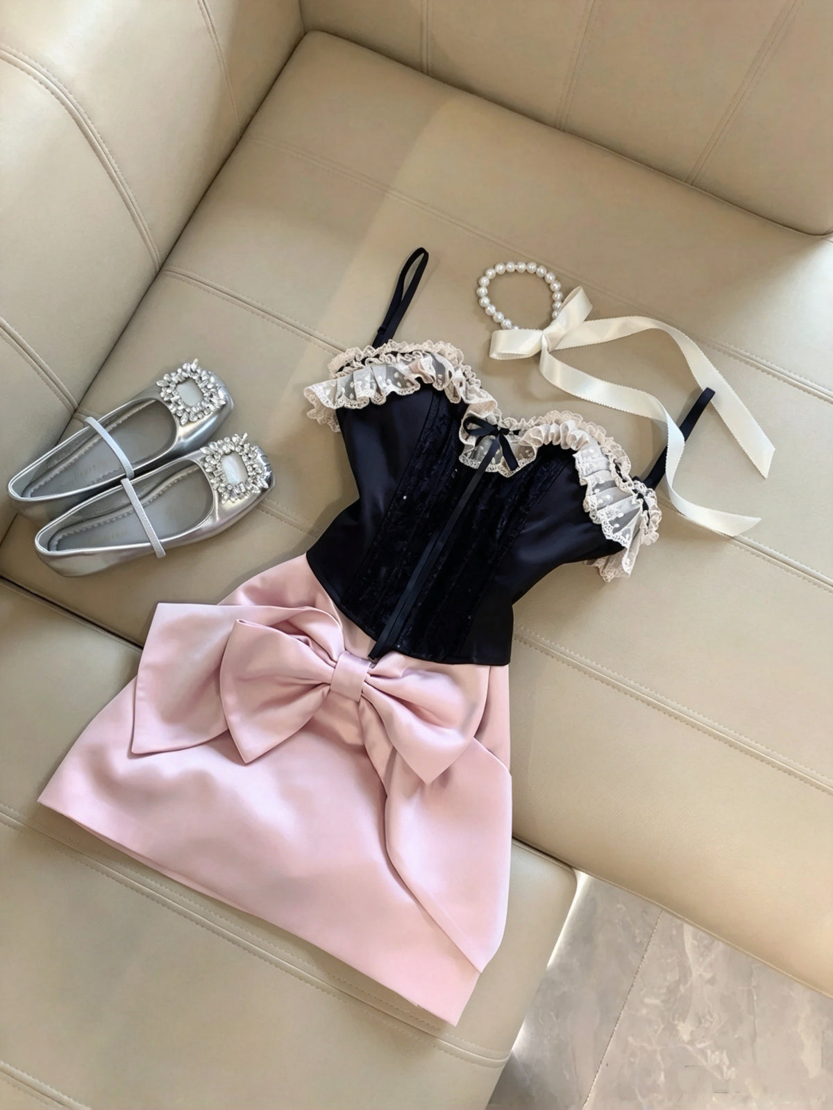 Chic Black Pink Spaghetti Straps Sweetheart Bow A Line Short Birthday Dress Homecoming Dress With Detachable Sleeves AS3256