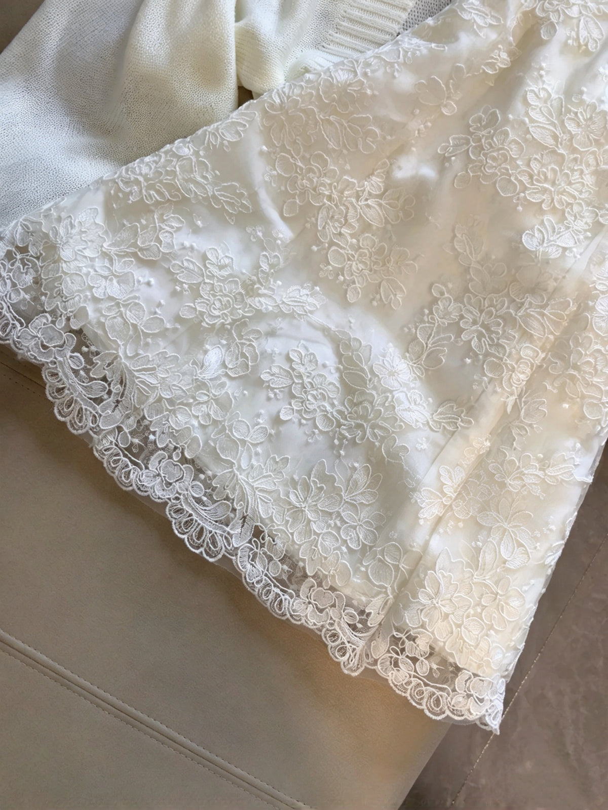 Ethereal White Spaghetti Straps Floral Lace Bow A-Line Short Homecoming Dress Birthday Dress With Knit Cardigan Set AS3264