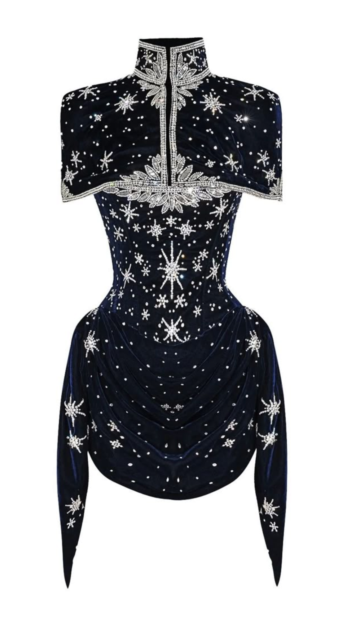 Opulent Navy High Neck Star Rhinestone Draped Corset Bodycon Short Homecoming Dress Birthday Party Dress AS3302