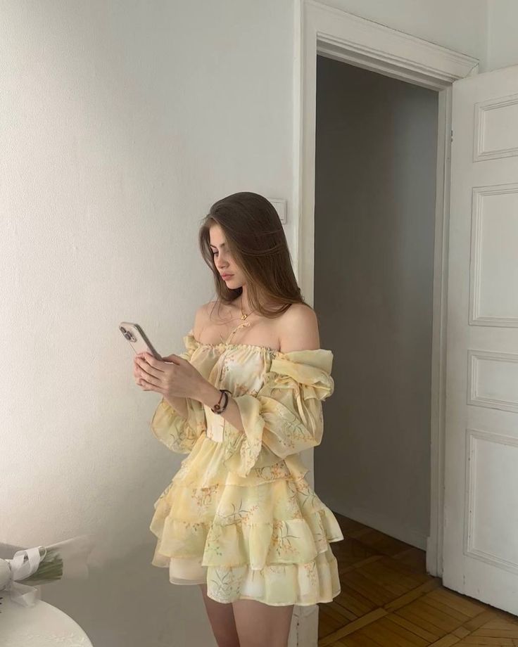 Dreamy Pale Yellow Floral Off Shoulder Puff Sleeve A-Line Short Homecoming Dress Birthday Dress AS3355