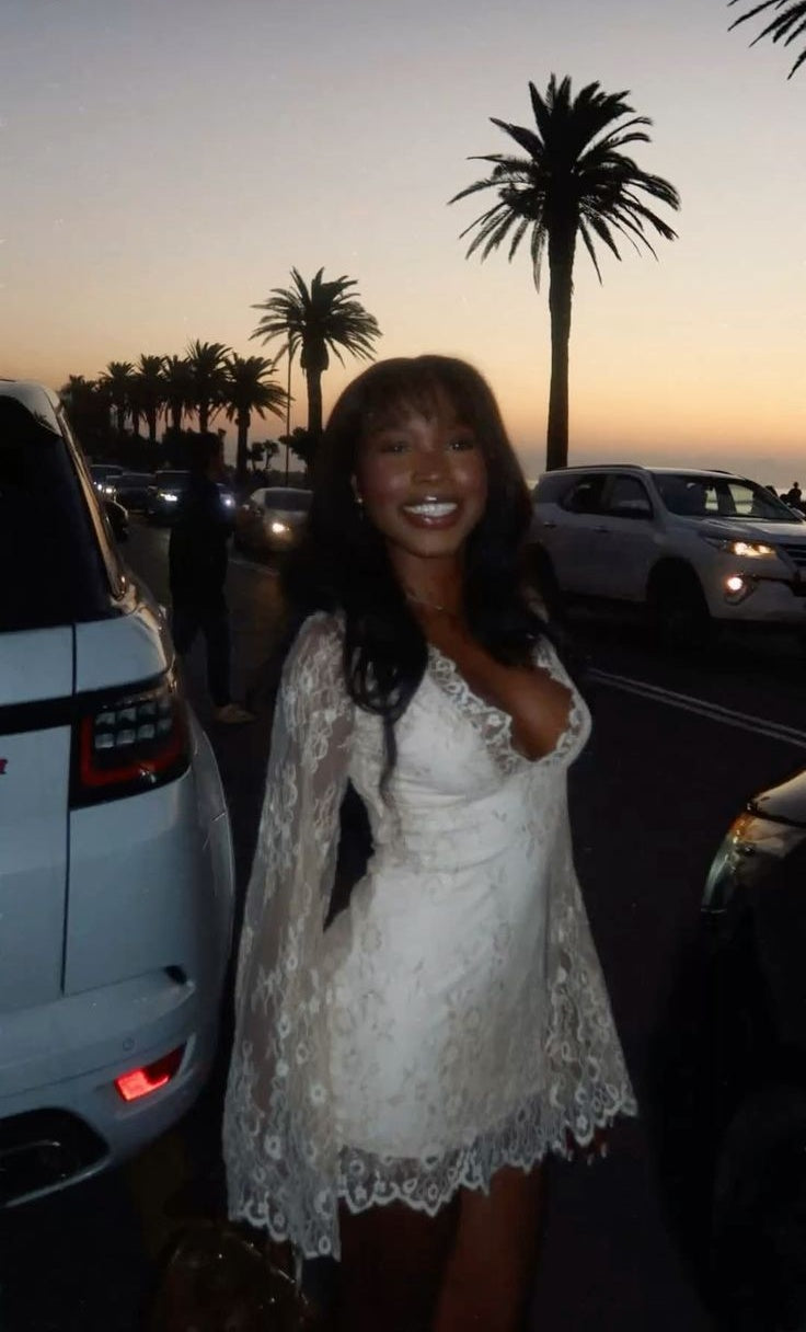 Elegant White Lace V-Neck Long Sleeve Bodycon Short Homecoming Dress Birthday Dress AS3365