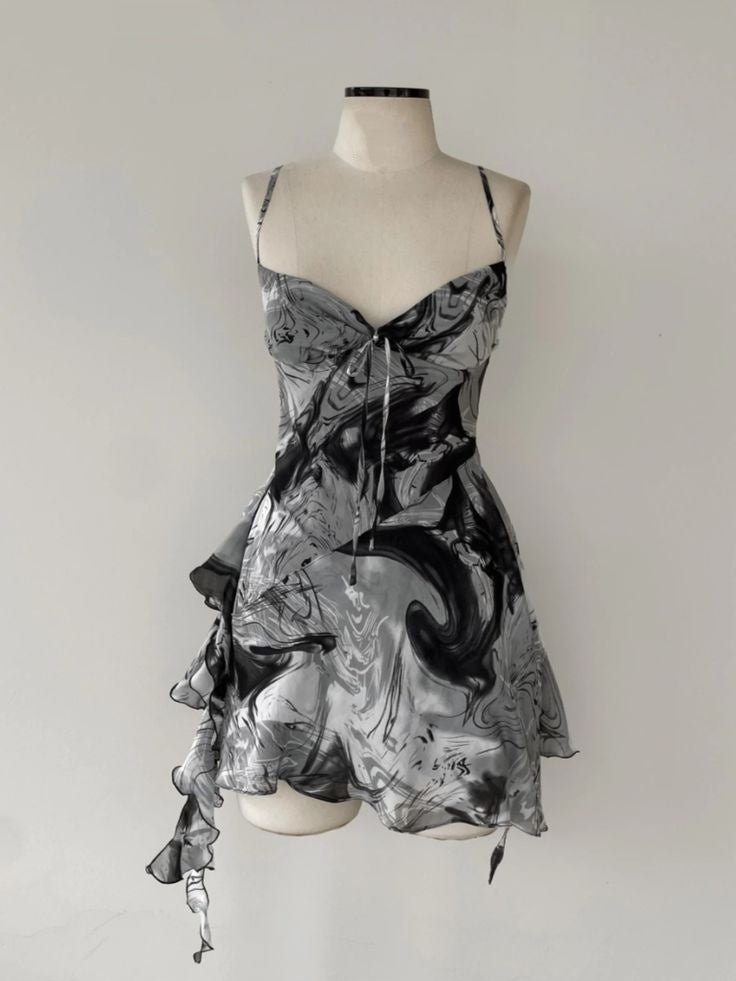 Chic Black Grey Spaghetti Straps A Line Short Homecoming Dress Birthday Dress AS3380