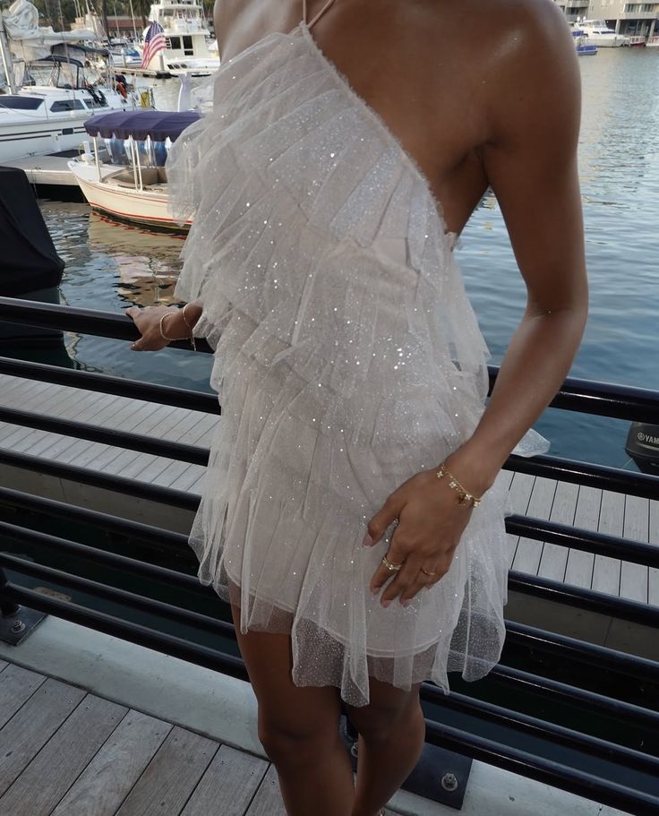 Ethereal White Halter Sparkly Tulle A Line Short Homecoming Dress Birthday Dress AS3401
