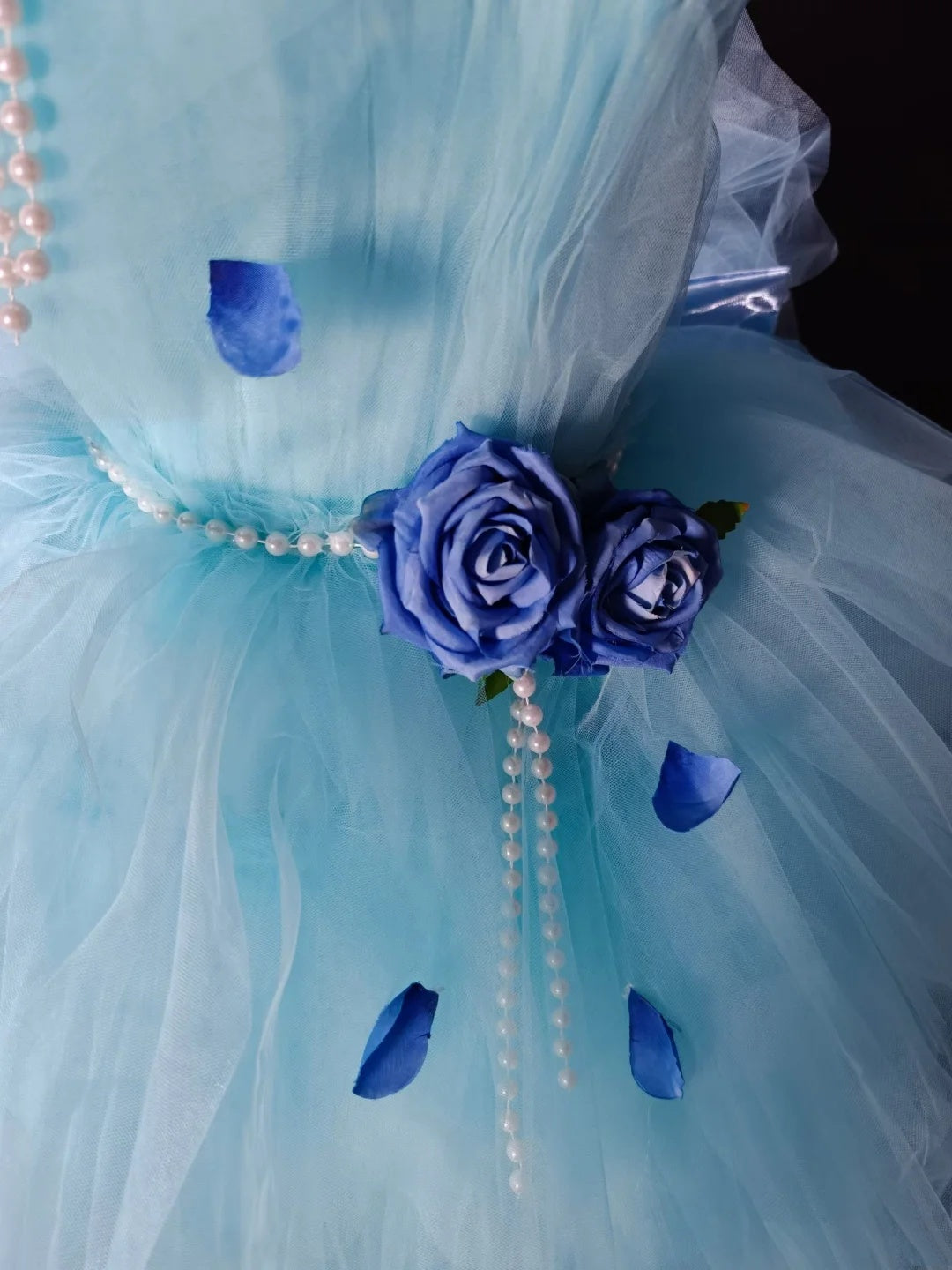 Dreamy Aqua Strapless 3D Floral Bow Tulle Train A Line Short Homecoming Dress Birthday Dress AS3514