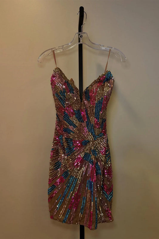 Gorgeous Sparkly Mermaid Strapless Short Sequin Homecoming Party Dress AS354