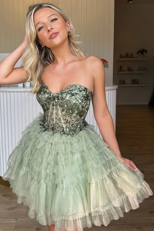 Charming Glitter A-Line Sweetheart Short Tulle Homecoming Dress AS360