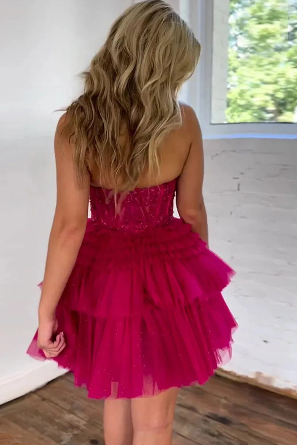 Glitter Tulle Sweetheart A-Line Short Layered Dress Homecoming Dress AS386