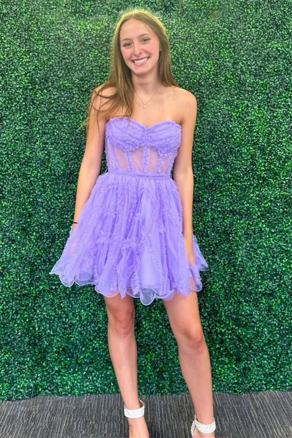 Pretty A Line Tulle Party Dress With Sweetheart Bodice And Layered Ruffles AS485