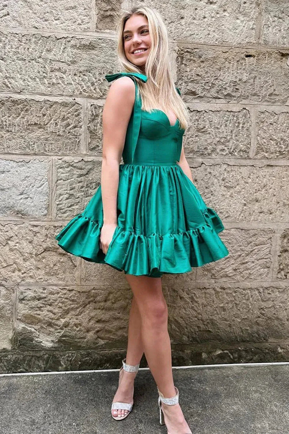 Sweet Satin Homecoming Dress With A-Line Silhouette And Ruffle Details AS494