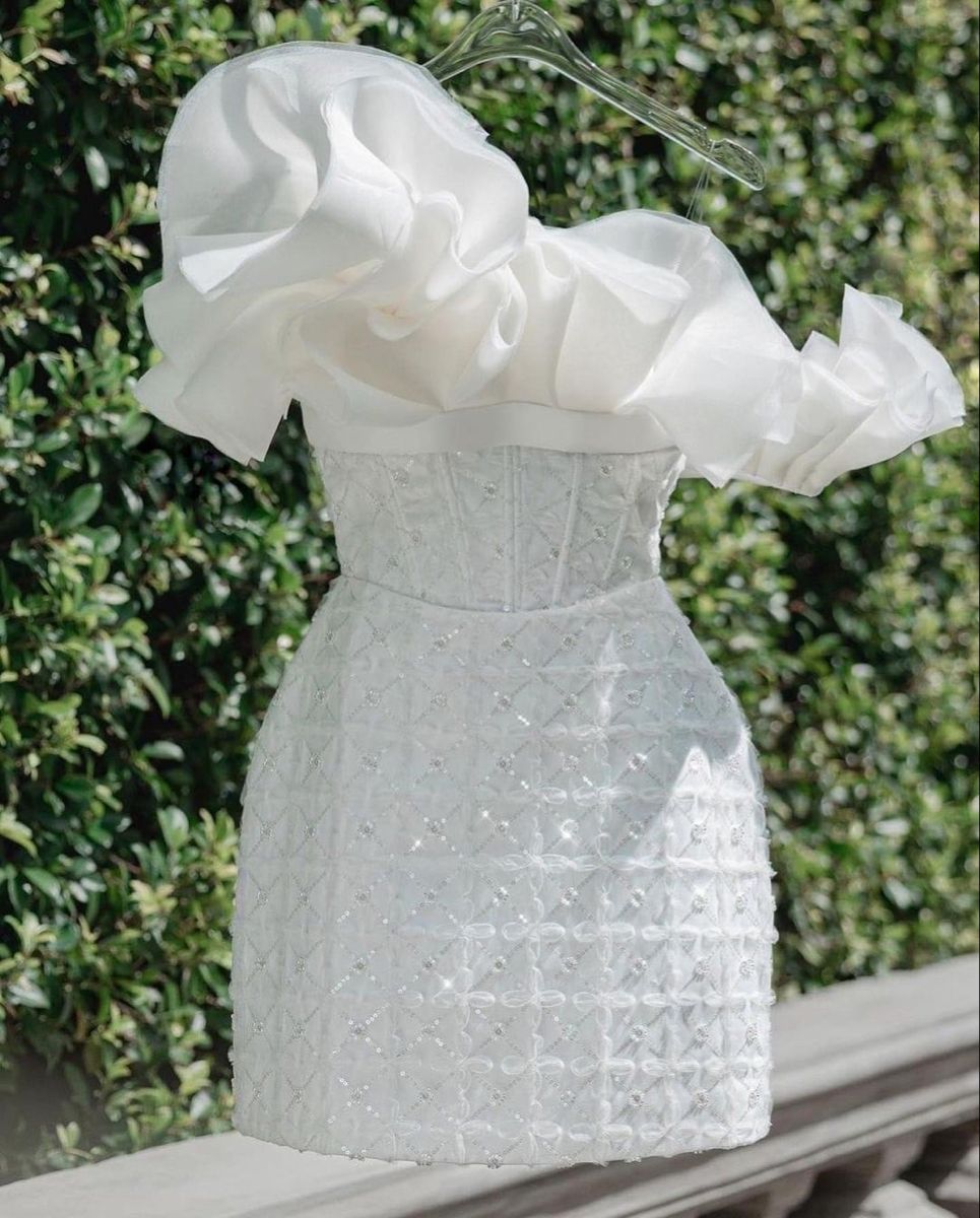 Elegant White Strapless Bodycon Beaded Mini Homecoming Dress With Ruffle Detail AS544