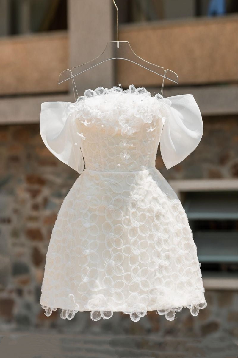 Fairycore White Off-The-Shoulder A-Line Mini Homecoming Dress With Petal Lace Appliques AS546