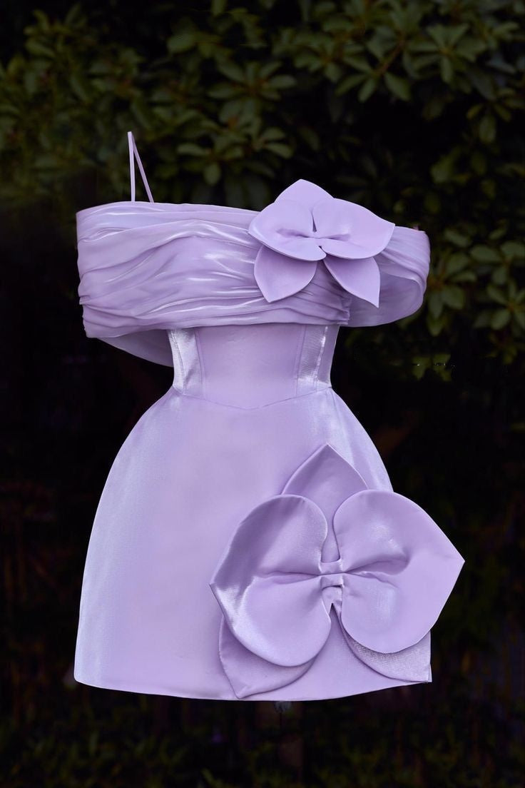 Whimsical Lavender One Shoulder A Line Mini Homecoming Dress With 3D Floral Appliques AS570
