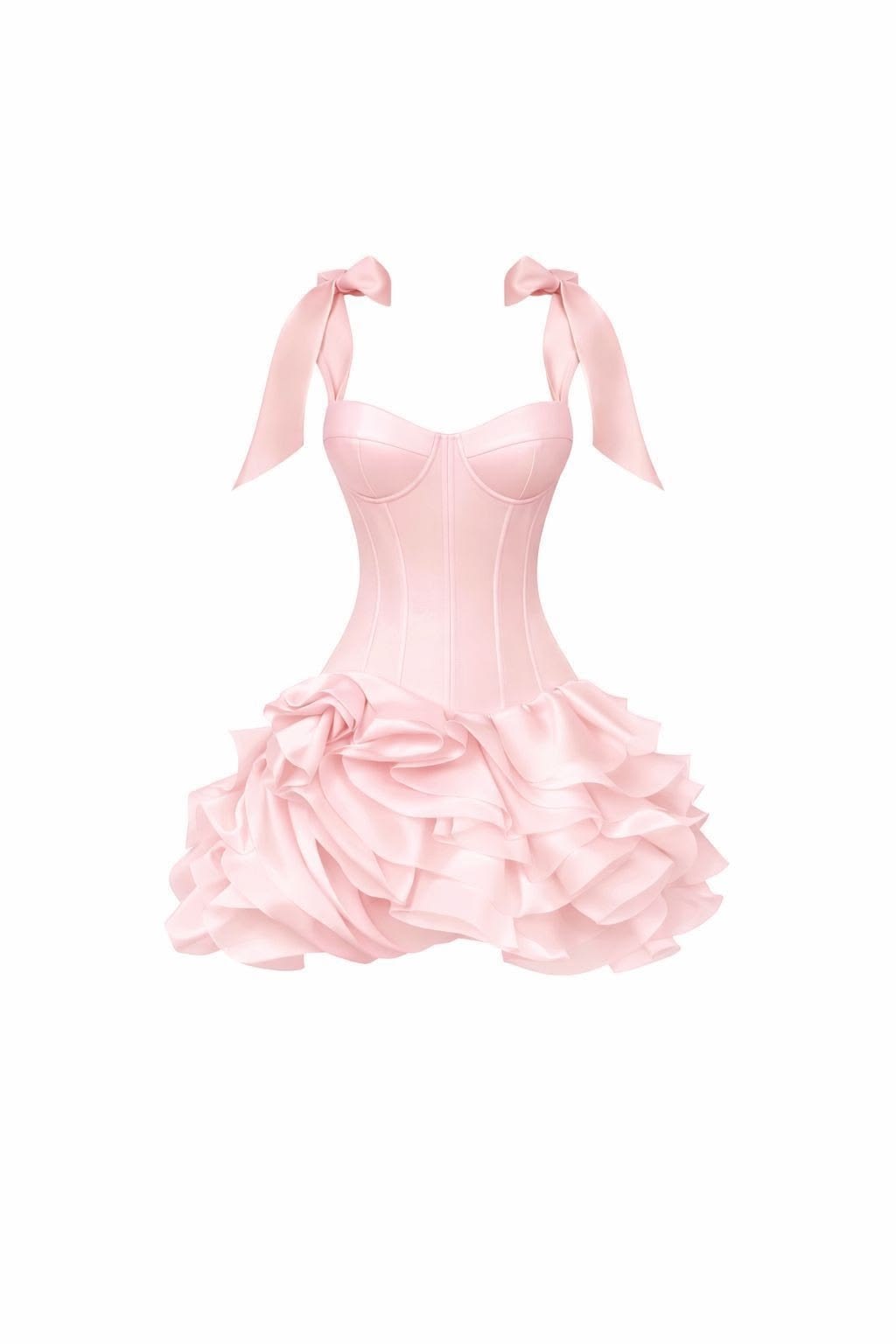 Romantic Blush Pink Corset A Line Mini Homecoming Dress With Bow Straps And Ruffled Balloon Hem AS588