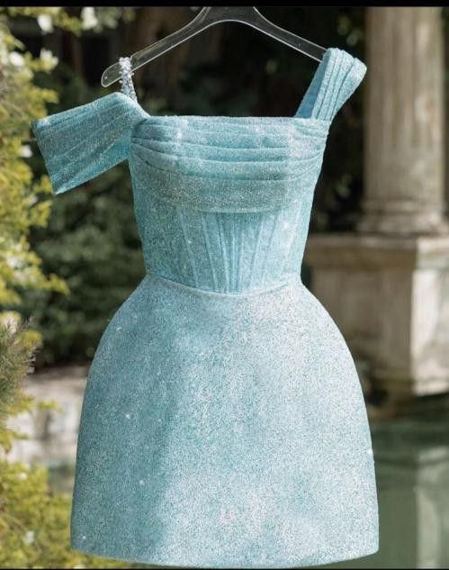 Enchanting Turquoise A-Line Sequin Mini Homecoming Dress With Asymmetric Straps AS590