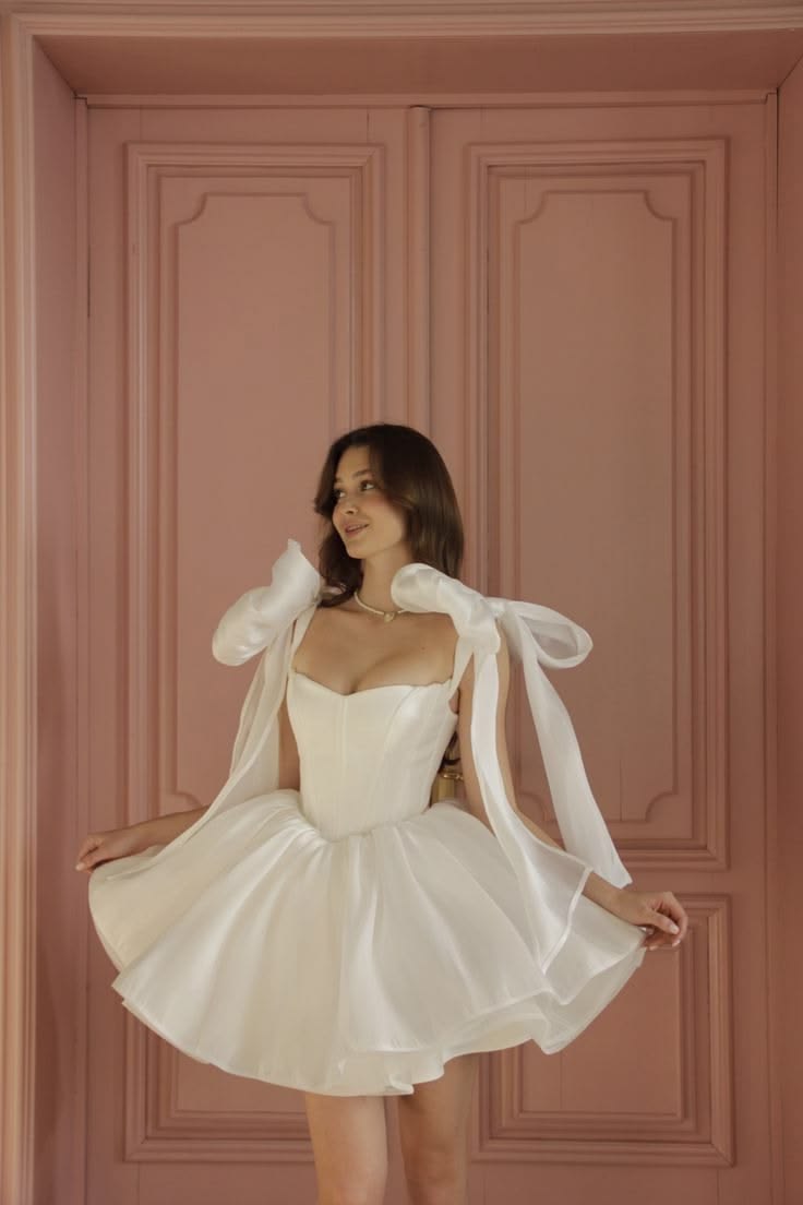 Enchanting White Sweetheart Neck Short A Line Homecoming Dress With Oversized Bow Straps AS619