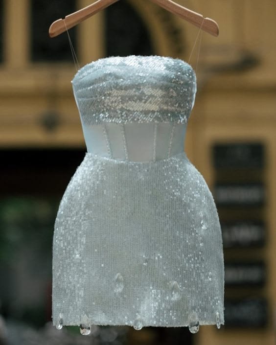 Icy Blue Strapless Mini Bodycon Homecoming Dress With Sequin Overlay & Crystal Drop Hem AS632