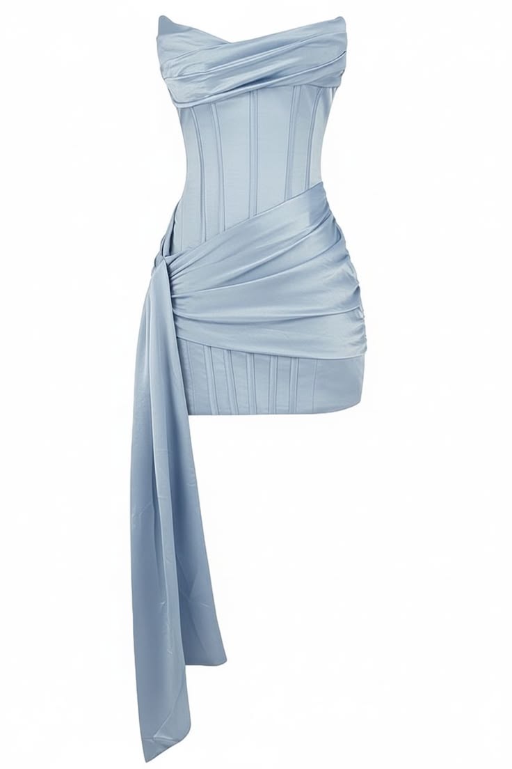 Elegant Pink Strapless Bodycon Mini Homecoming Dress With Draped Cowl Neck & Asymmetric Sash AS644