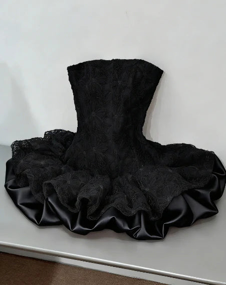 Romantic Pink Strapless A Line Short Homecoming Dress With Lace Overlay & Puffy Ruffle Skirt AS649