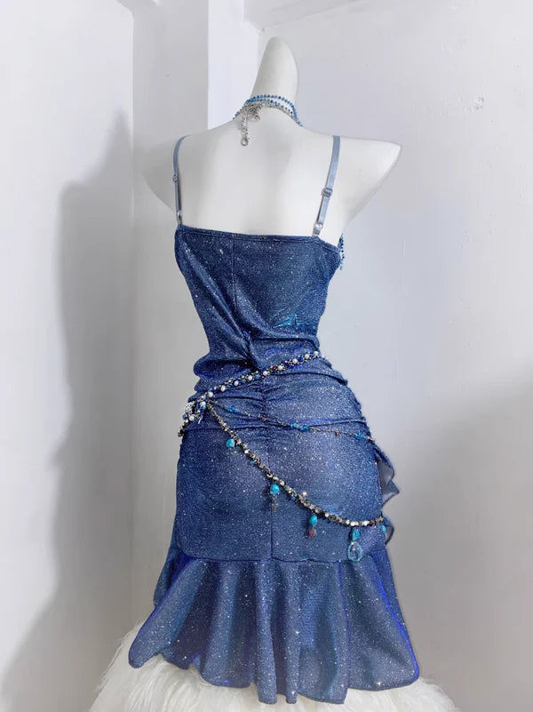 Enchanting Royal Blue Spaghetti Straps Bodycon Short Homecoming Dress With Sparkle Fabric AS659