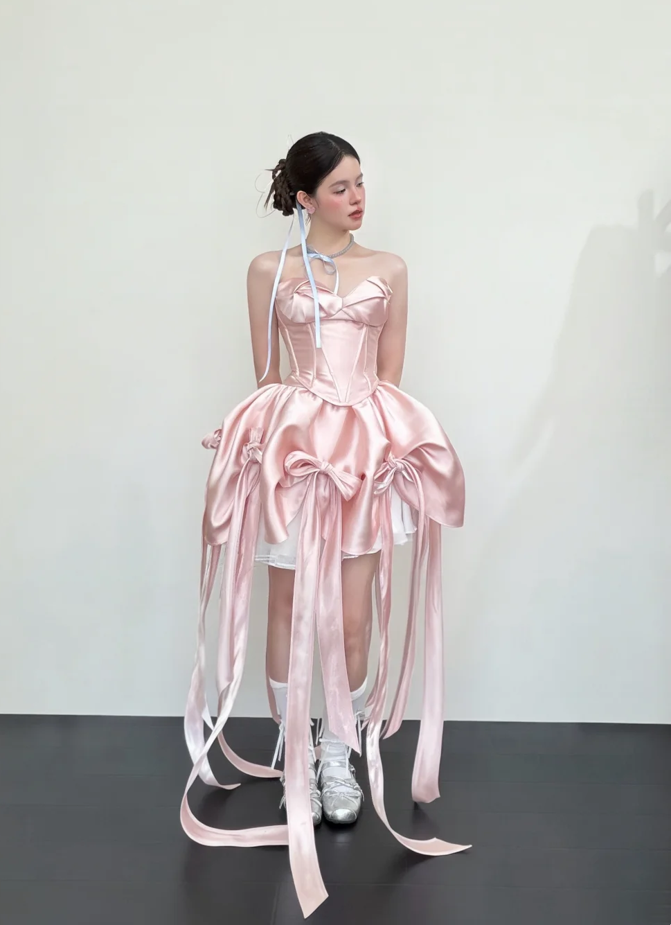 Sweet Pink Sweetheart Neck A Line Short Homecoming Dress With Bow Trailing Ribbons AS663
