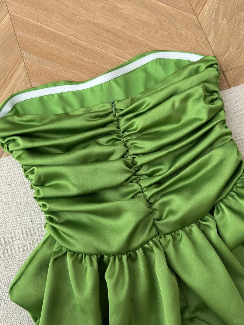 Cute Green Strapless A Line Ruched Waist Bubble Skirt Short Homecoming Dress AS713