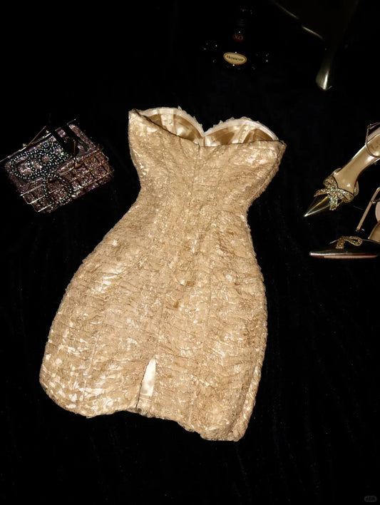 Opulent Champagne Sweatheart Lace Applique Beading Bodycon Mini Homecoming Dress AS720