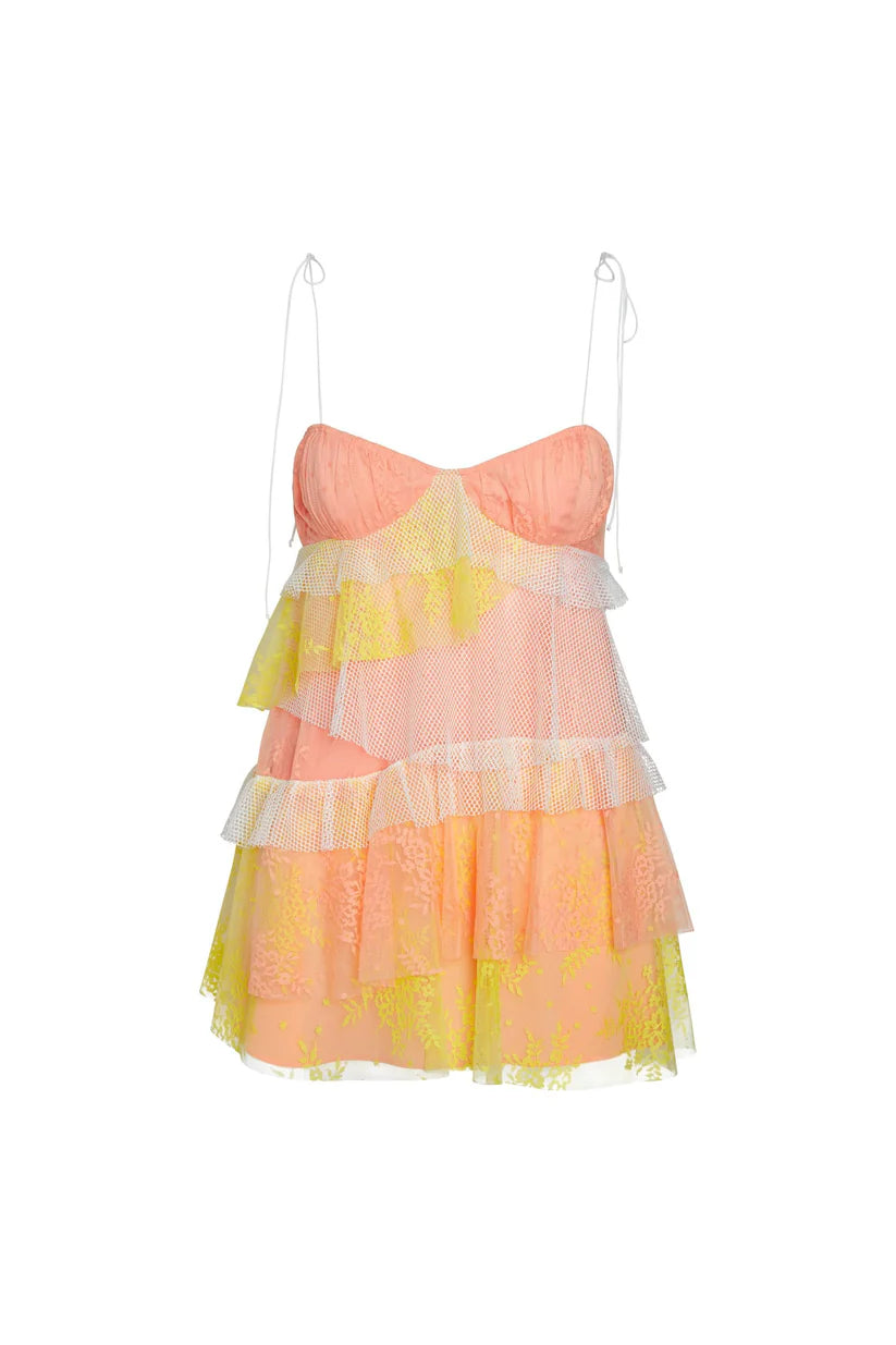Vibrant Peach-Yellow Spaghetti Straps A Line Short Homecoming Dress With Tiered Tulle Skirt AS724