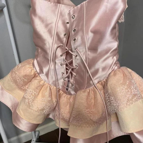 Glamorous Pink Sweetheart Corset A Line Mini Homecoming Dress With Tiered Skirt AS747