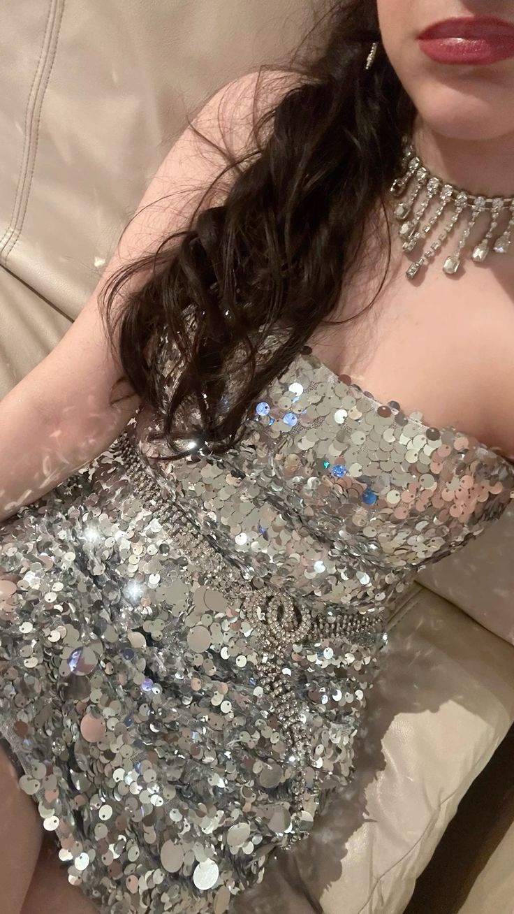 Chic Silver Strapless Oversized Sequin Mini Bodycon Homecoming Dress AS832