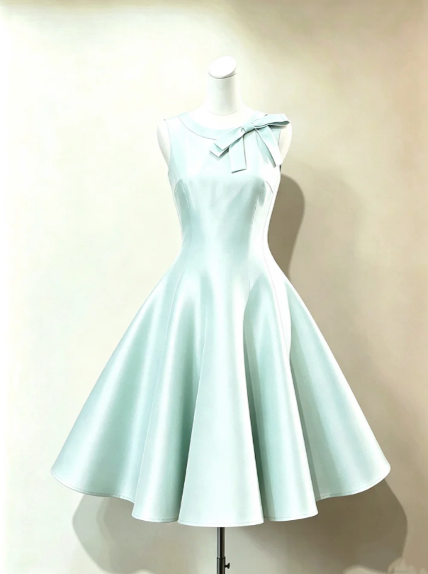 Fresh Mint Green Round Neck Bow Satin A Line Short Homecoming Dress AS987