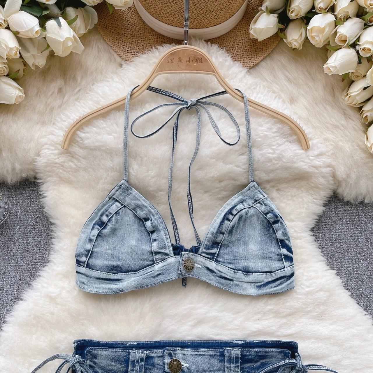 Denim Look Halter Bikini Set For Women AP000119