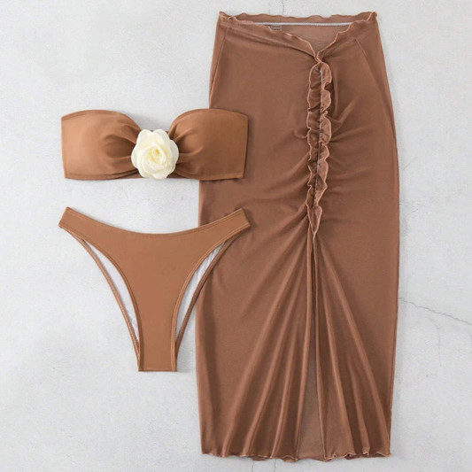 Women Bandeau Bikini And Ruched Midi Skirt Set AP000145