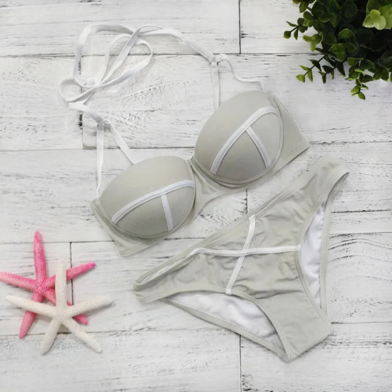 Simple Cute Women Tropical Leaf Print String Tie Bikini Set AP000142