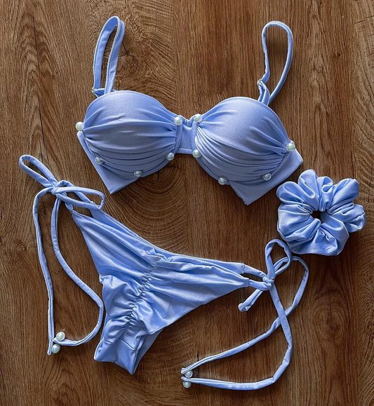 Women Two-tone Bikini Set With Matching Scrunchie AP000143