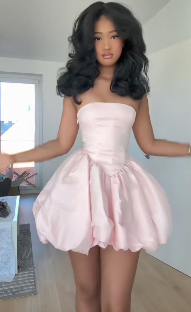 Enchanting Blush Pink Strapless A Line Short Homecoming Dress With Balloon Skirt AS565