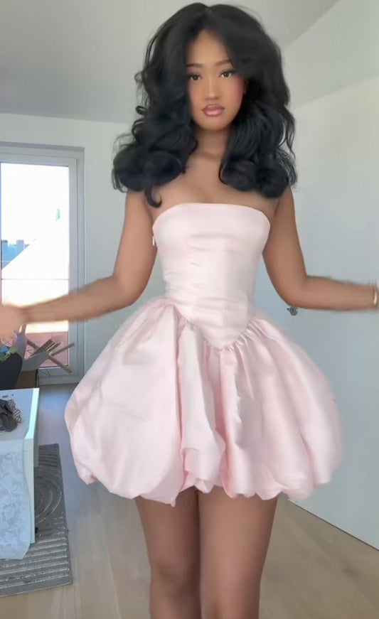 Enchanting Blush Pink Strapless A Line Short Homecoming Dress With Balloon Skirt AS565