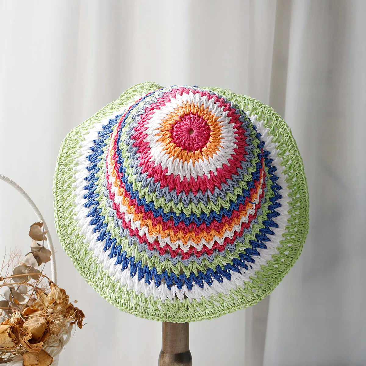 Handwoven Colorful Striped Summer Beach Bucket Hat AP00232