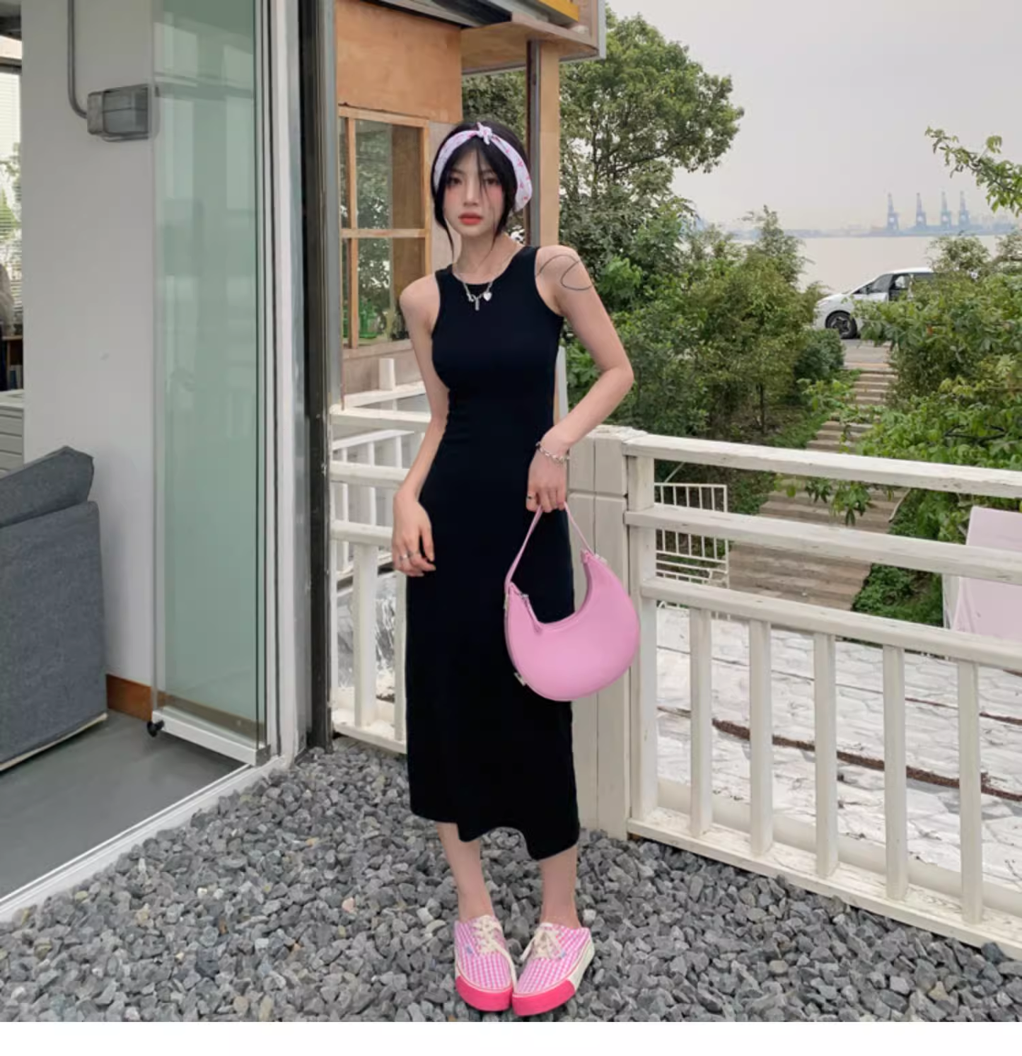 Simple Women Fashion Gray Black Halter Dress AP0238