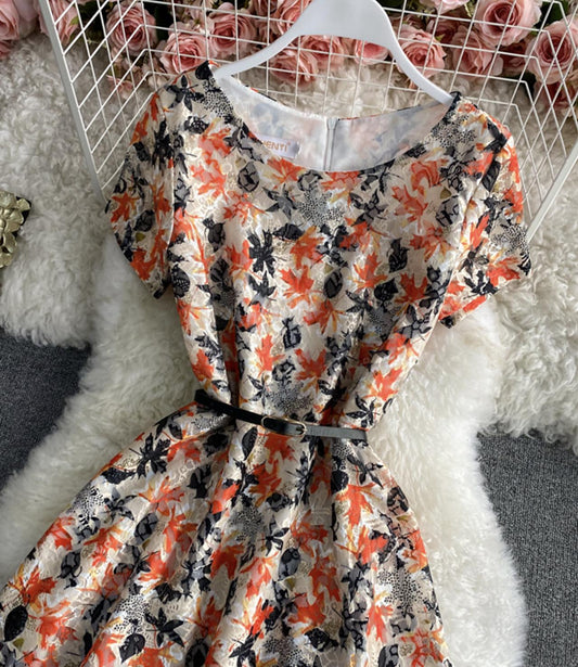 Cute Fashion A Line Lace Short Dress Floral Dress AP00072