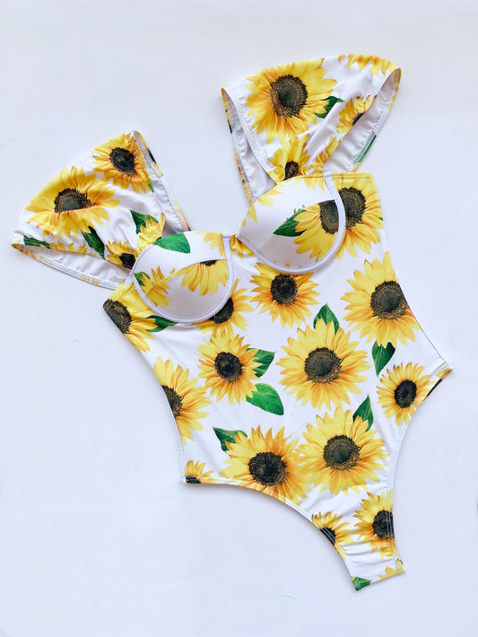 One Piece Swimsuit Sunflower Printed Bikini Women's Swimsuit AP00041