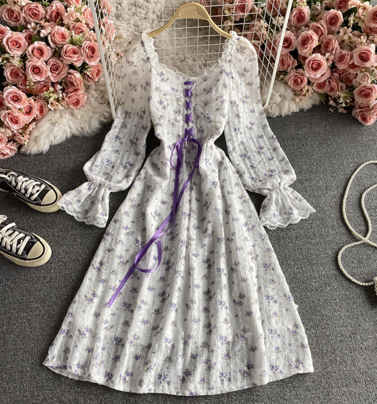 Cute Fashion A Line Lace Short Dress Floral Dress AP00071