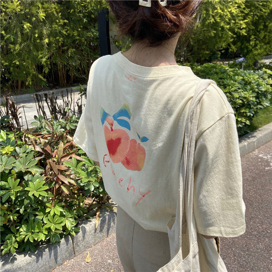 Cute, Printed, Loose Base Shirt, Short Sleeve T-shirt, White Half Sleeve Top AP000169